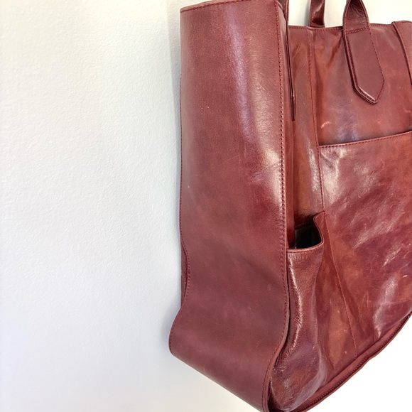 Hobo Red Leather Tote Shoulder Bag Merlot Maroon Worn Boho Oversized Slouchy